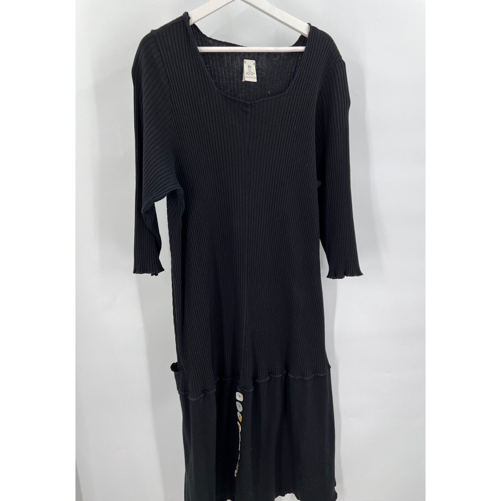 Carb Apparel Women's M/L Black Ribbed Dress Scoop Neck 3/4 Sleeves Cotton Blend